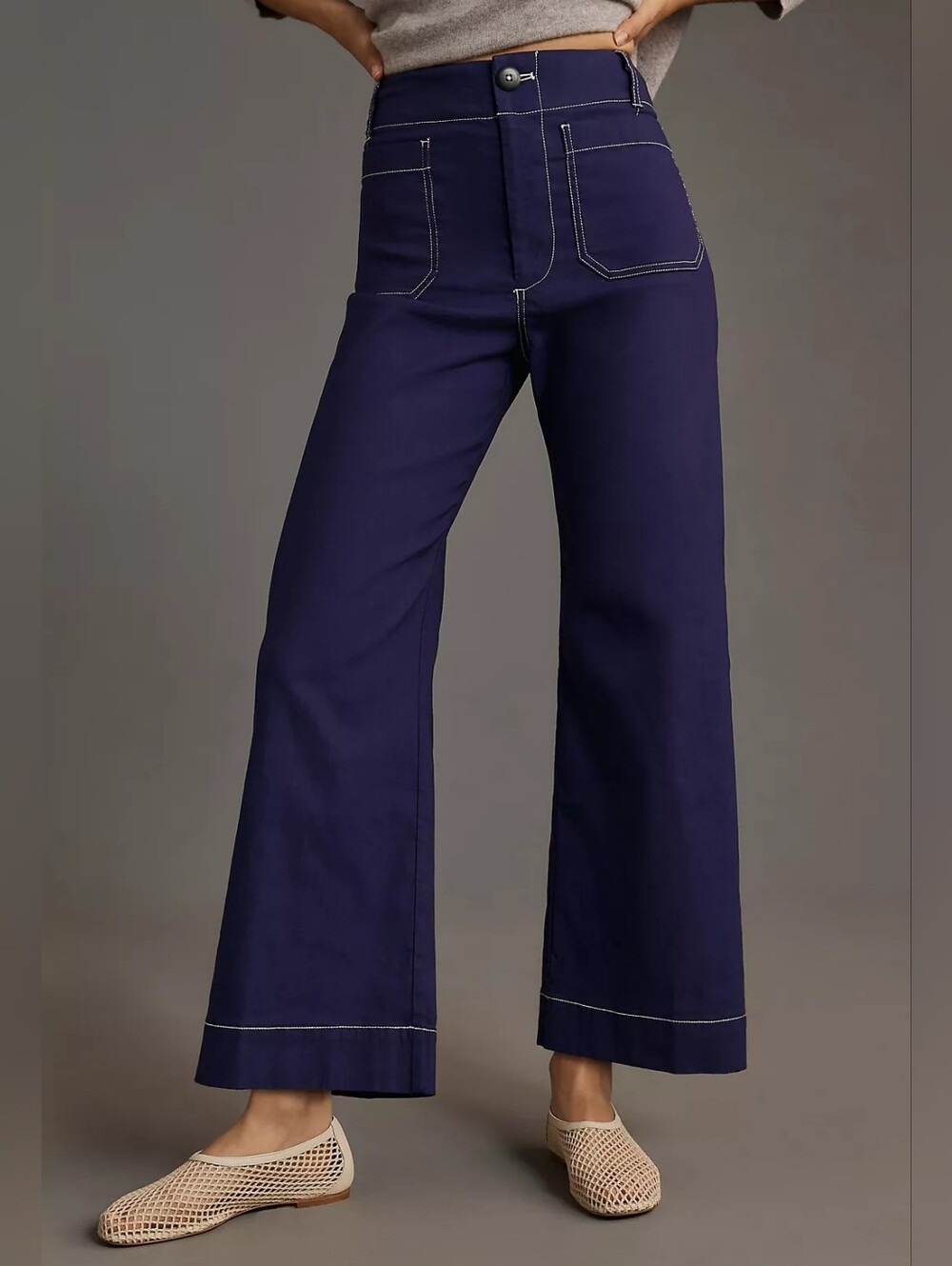 Anthropologie Maeve Colette Crop Wide-Leg Pants Contrast-Stitch Edition 27 Tall
